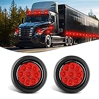 Nilight 2Inch Round Marker Light 2PCS Red 9LED LED Marker Clearance Light Flush Mount with Plug Grommet Pigtail Hardwired for 12V Truck Trailer Tractor Buses Vans Boat, 2 Years Warranty