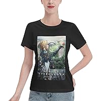Anime Violet Evergarden T Shirt Girl's Summer Round Neck T-Shirts Casual Short Sleeves Tee Black
