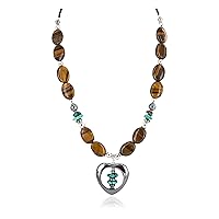 $280Tag Silver Heart Certified Navajo Turquoise Tigers Eye Native Necklace 750224-10 Made by Loma Siiva