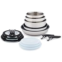 T-fal Ingenio Stainless Steel Cookware Set 13 Piece, Induction, Cookware, Pots and Pans, RV, Camping, Oven, Broil, Dishwasher Safe, Detachable Handle, Silver