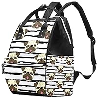 Pugs Stripe Dog Diaper Bag Backpack Baby Nappy Changing Bags Multi Function Large Capacity Travel Bag
