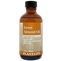Plantlife Sweet Almond Carrier Oil - Cold Pressed, Non-GMO, and Gluten Free Carrier Oils - For Skin, Hair, and Personal Care - 4 oz