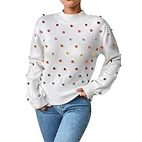 Women's Sweaters, Pullover Ladies Dark Brown Turtleneck Comfy Sweater Colourful Thread Ball Knit Sweater Fashion Plus Size Ugly Christmas Sweater Vest Maternity Tops Fall Men's (M, White)