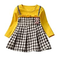 Long Knit Dress Toddler Kids Baby Girls Dress Long Sleeve Ruffle Plaid Party Princess Dress for Girls Kids