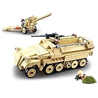 Military Army WWII Half-Track Troop Carrier with Cannon Toy Vehicle Building Kit, Army Series Building Block Set with 3 Soldier Figures, Best Roleplay STEM Construction Toy for Boys Girls (460 PCS)