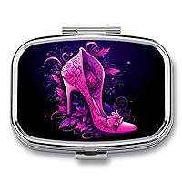 Flower High-Heeled Shoes Travel Pill Organizer 2 Compartment Small Pill Box Portable Medicine Pill Case Unique Gift
