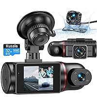 3 Channel Dash Cam Front and Rear Inside, Kussla 1980P Dashcam with SD Card, Dash Camera for Cars Super Night Vision, Loop Recording, G-Sensor, WDR, Rotatable Camera for Car