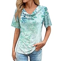 Women's Short Sleeve Tops Basic Loose T Shirts Casual Vintage Floral Print 2024 Summer Fashion Blouses