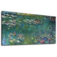 yearainn Canvas Wall Art Water Lilies by Claude Monet Panoramic Scenery Painting - Long Green Garden Canvas Artwork Reproductions Contemporary Nature Picture for Home Office Wall Decor 20