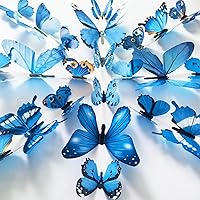 60Pcs 3D Butterfly Wall Decor, Decoration Party Birthday Cake Waterproof Removable Mural Sticker, Butterflies Wall Art Home Decals Living Room Bathroom Bedroom Office Decorative (Blue)