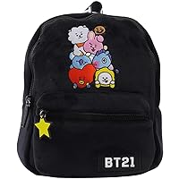 BT21 LINE FRIENDS Backpack, Plush Mini Travel Bag, Black, One Size