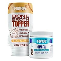 Skin and Coat Bundle, Thick, Collagen Rich Bone Broth for Dogs, Omega 3 Rich Soft Chews Treats, Chicken Flavor