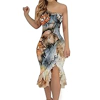 Women's Sexy One Shoulder Dresses Fashion Floral Printed Dress Bohemian Casual Dresses Elegant Party Sleeveless Dress