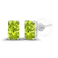Solid 925 Sterling Silver Gold Plated 5x3mm Emerald Cut Genuine Birthstone Stud Earrings For Women | Natural or Created Hypoallergenic Gemstone Stud Earrings