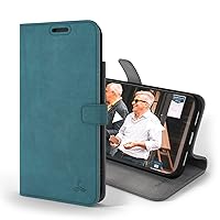 iPhone 14 Leather Case | Genuine Leather Wallet Phone Case with Card Holder | Flip Folio Case/Cover with Stand | Compatible with iPhone 14 | (Teal)