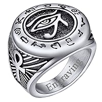 FaithHeart Egypt Jewelry Eye of Horus Rings for Men Women, Stainless Steel/18K Gold Plated, Personalized Customizable