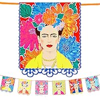 Reusable Frida Kahlo Print Garland Bunting - 3m | Brightly Colored Boho Party Decorations for Birthday, Fiesta, Mexican Cinco de Mayo Celebration, Kids Bedroom Decor
