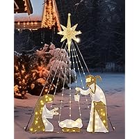 JIIVA 6FT Nativity Sets for Christmas Outdoor, 200 LED Lights, Stable & Heavy Duty Iron Frame，Extra Metal Stakes,Holy Family Yard Decoration Scene（Holy Family Yard Decoration）
