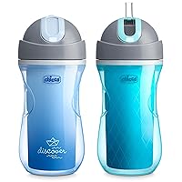 Insulated Sippy Cup with Straw, Spill-Free Lid, Dishwasher Safe - Blue/Teal, 9 oz/ 260 ml, 2 Count (Pack of 1)