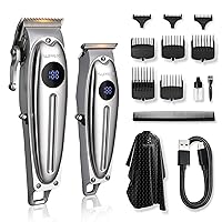 SUPRENT Professional Rechargeable Hair Clipper-Hair Clippers for Men, Cordless Hair Cutting Kit with LED Display (Silver)
