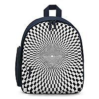 Black White Psychedelic Vortex Plaid Mini Travel Backpack Casual Lightweight Hiking Shoulders Bags with Side Pockets