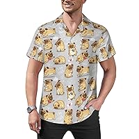 Funny Pug Pupies Mens Cuban Shirt Short Sleeve Button Down Hawaiian Shirts Casual Beach Shirts Dress Shirts