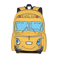 17 Inch Backpack With Adjustable Shoulder Straps Yellow Bus Lightweight Bookbag Casual Daypack For Travel Work