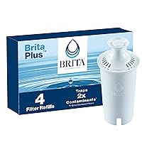 Brita Plus Water Filter, BPA-Free, High-Density Replacement Filter for Pitchers and Dispensers, Reduces 2x Contaminants*, Lasts Two Months or 40 Gallons, Includes 4 Filters