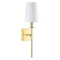 Linea di Liara Torcia Gold Wall Lighting with White Fabric Shade Modern Bathroom Bedroom Wall Lamp and Hallway Wall Light Fixtures Indoor Wall Sconce, UL Listed