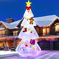 EBANKU 9 FT Christmas Inflatable Xmas Tree Outdoor Decorations, Blow Up Yard Decoration Christmas Tree with Star Gingerbread Man, Build in LEDs, Colorful Rotating Light for Holiday Indoor Garden Lawn