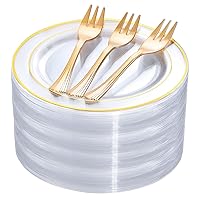 DaYammi 240 Pcs Gold Dessert Plates Set Includes 120 Gold Disposable Salad Plates 6.5