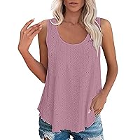 Womens Tank Tops Sleeveless Eyelet Embroidery Scoop Neck Loose Fit Casual Summer Camisole Tops