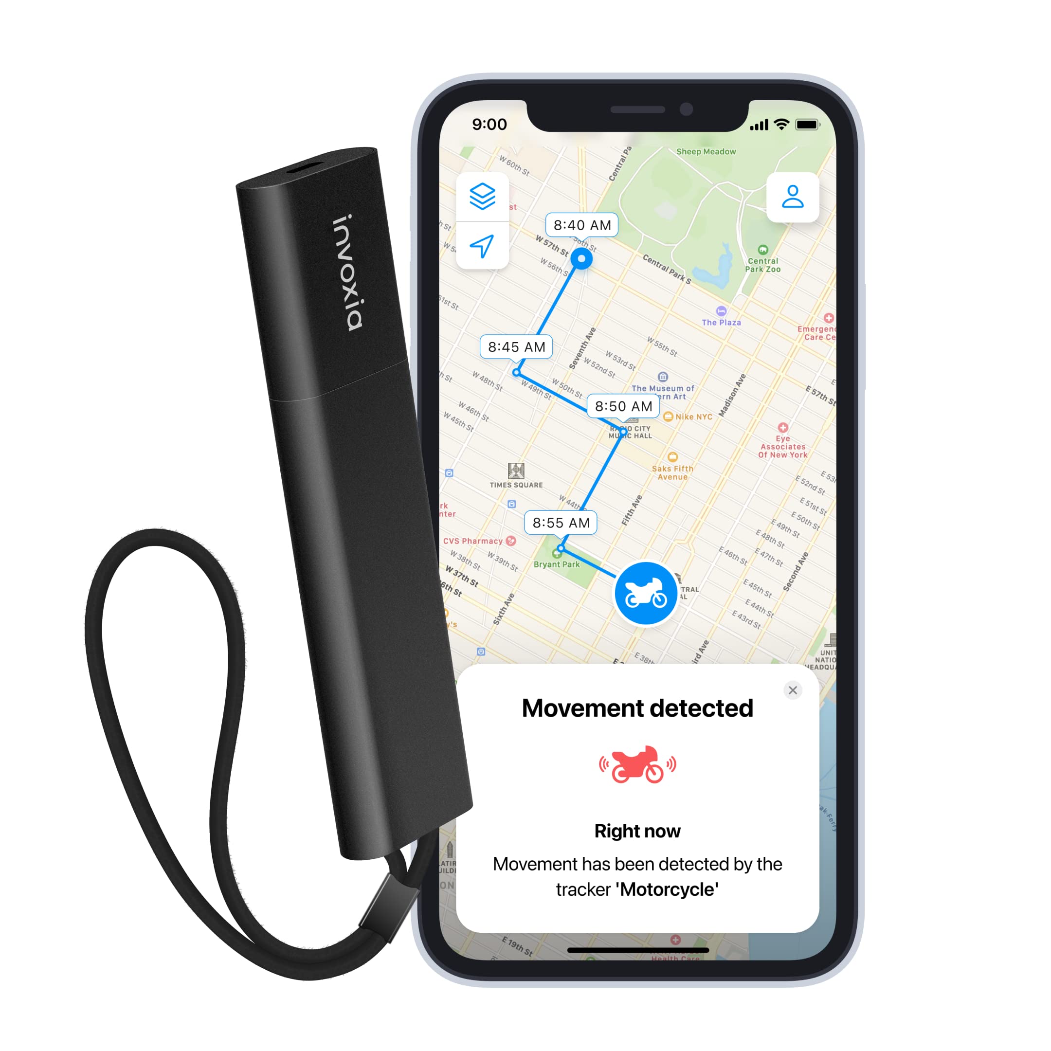 Invoxia Real Time GPS Tracker - for Vehicles, Cars, Motorcycles, Bikes, Kids - Motion and Tilt Alerts - Battery 120 Hours (Moving) to 4 Months (Stationary) - Affordable Subscription Required, Black