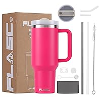 40 oz Tumbler With Handle and Straw | 100% Leakproof Insulated Tumbler With Lid and Straw | Includes ALL Accessories: Stainless Steel Straw, Silicon Boot, Straw Cover & Cleaner (Hot Pink)