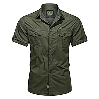 Men's Short Sleeve Outdoor Cotton Washed Shirt Military Style Plus Sizes Shirts Formal Shirt for Men