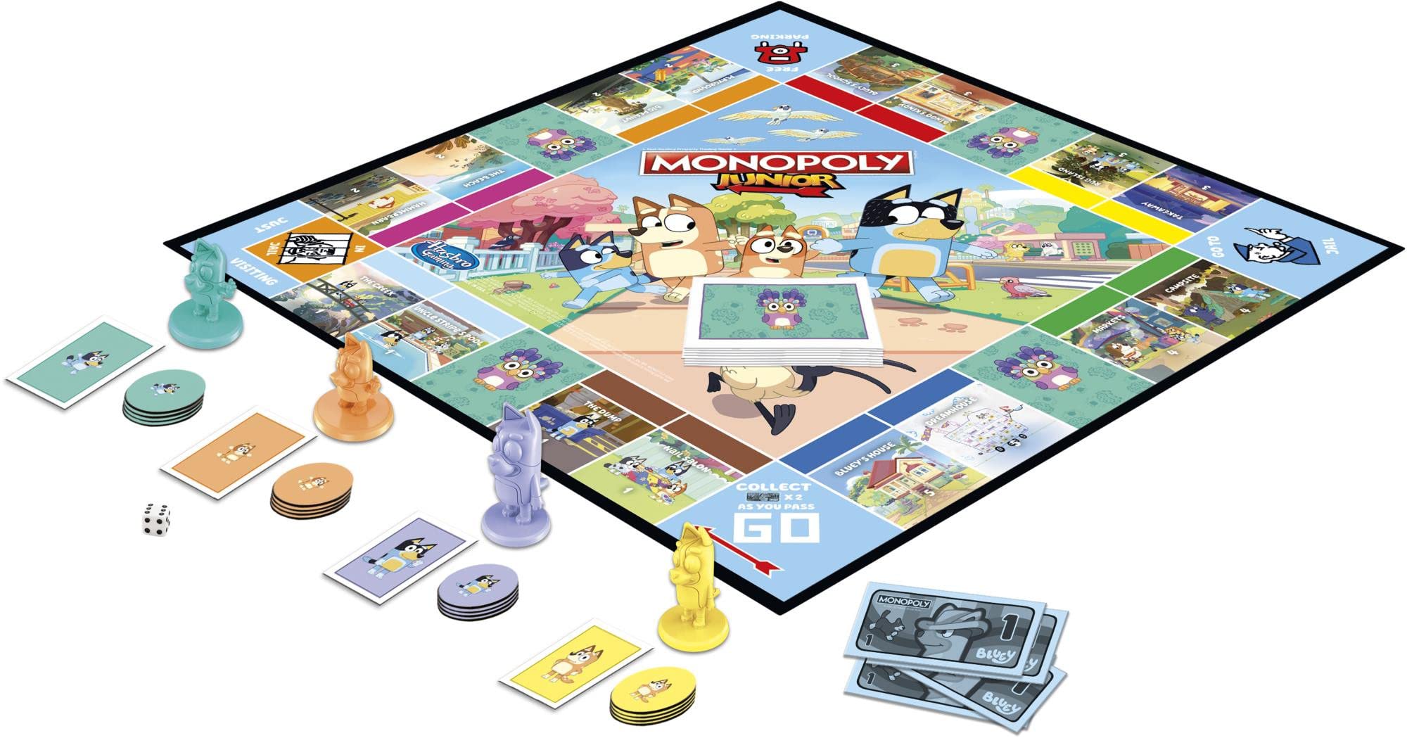 Monopoly Junior: Bluey Edition Board Game for Kids Ages 5+, Play as Bluey, Bingo, Mum, and Dad, Features Artwork from the Animated Series (Amazon Exclusive)