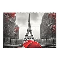 Eiffel Tower with Red Umbrella Print Building Brick Rectangle Building Block Personalized Brick Block Puzzles Novelty Brick Jigsaw for Men Women Birthday Valentine's Day Gifts
