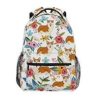 Cute Welsh Corgi Dog Backpack - Funny Puppy Backpacks for Girls Lovely Puppy with Colorful Flowers Design Bookbag Travel Laptop Daypack School Book Bag for Men Women Teens