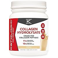 Ketologic Grass Fed Collagen Hydrolysate Powder (Vanilla) (1 LB) - 37 Servings, 11 G Collagen Per Serving, 10 G Protein Per Serving - Grass-fed Collagen Peptides
