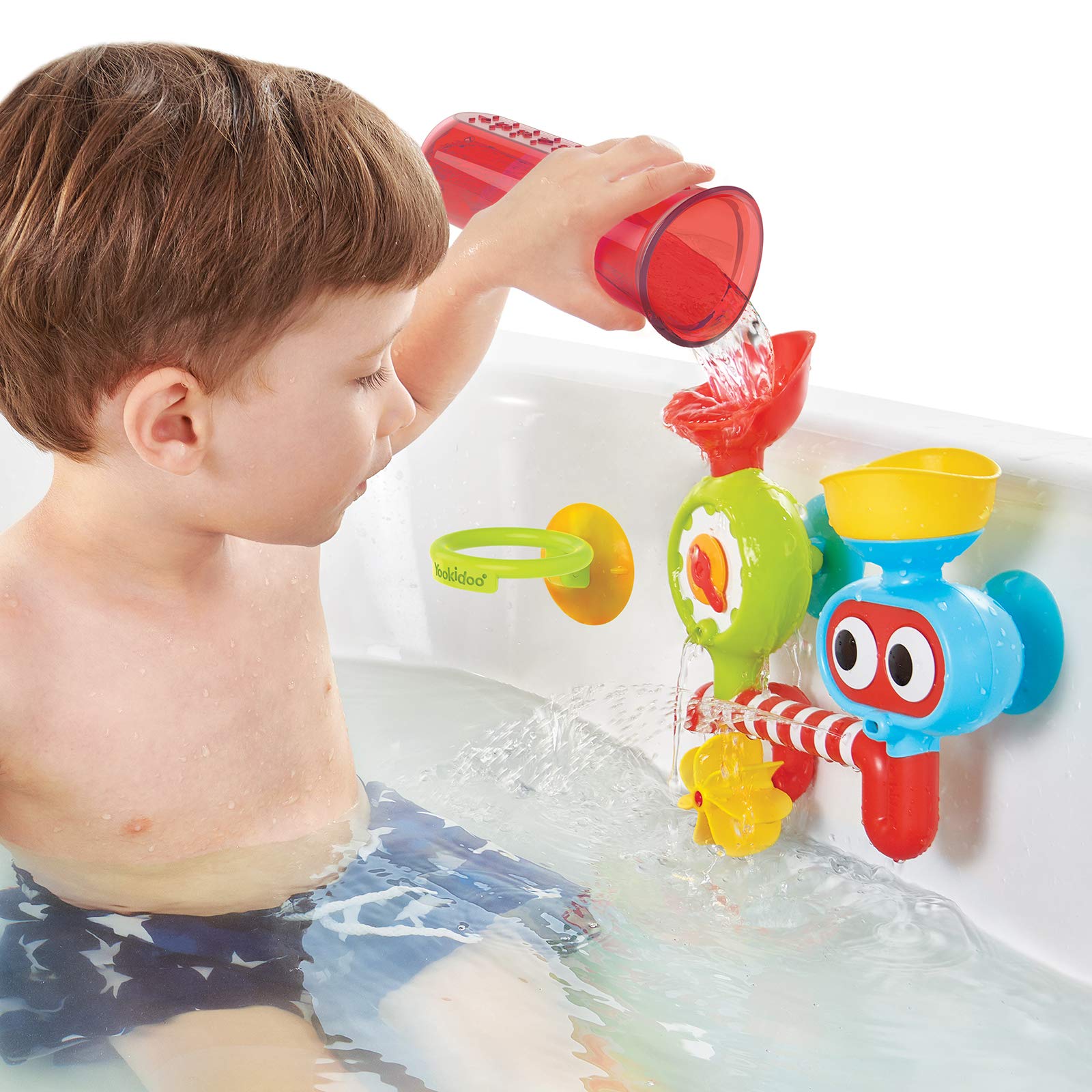 Yookidoo Baby Bath Toy - Spin 'N' Sprinkle Water Lab - Spinning Gear and Googly Eyes for Toddler or Baby Bath Time Sensory Development - Attaches to Any Size Tub Wall (1-3 Years)