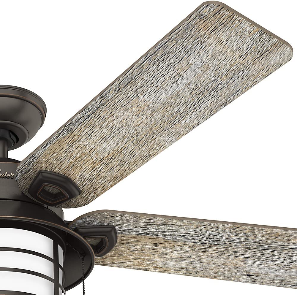 Hunter Key Biscayne 54-inch Indoor/Outdoor Onyx Bengal Rustic Ceiling Fan With Bright LED Light Kit, Pull Chains, and Reversible WhisperWind Motor Included