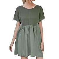 Womens Dresses, Short Flowy for Women Solid Color Patchwork Sleeved A Line Summer 2024 Dress, S, XL