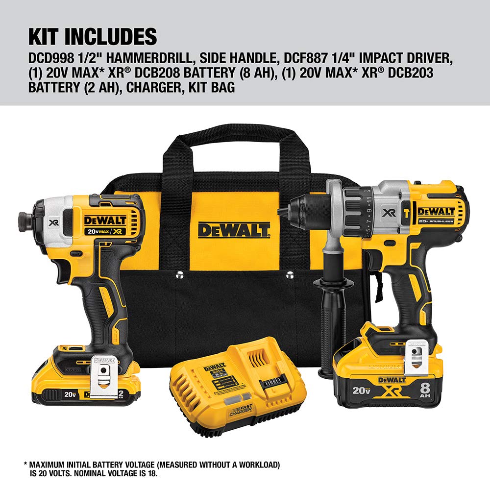 DEWALT 20V MAX* XR Cordless Drill Combo Kit, Hammer Drill & Impact Driver, Power Detect Technology (DCK299D1W1)