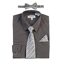 Gioberti Kids and Boys Long Sleeve Dress Shirt and Stripe Zippered Tie Set, Dark Gray, Size 4T