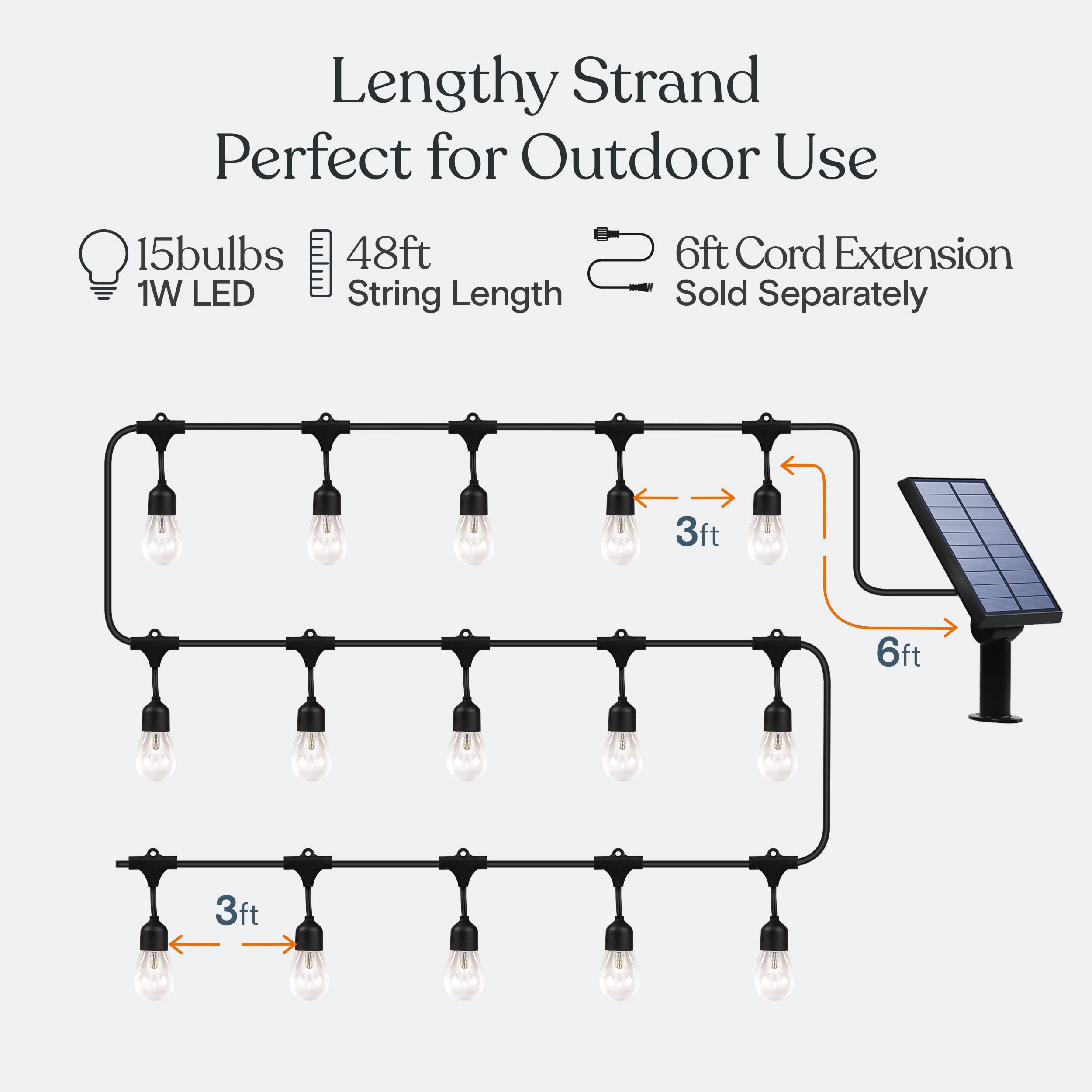 Brightech Ambience Pro - Waterproof, Solar Power Outdoor String Lights - 48 Ft Hanging Edison Bulbs Create Bistro Ambience in Your Yard - Commercial Grade, Shatterproof - 1W LED, Soft White Light