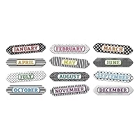 Ashley Productions Magnetic Die-Cut Timesavers & Labels, Months of the Year, Black and White Assorted Patterns, 12 Pieces