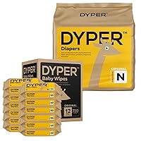 DYPER Size Newborn Viscose from Bamboo Baby Diapers and 99% Water Wipes Bundle