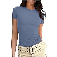 Prime Of Day Sales Bodycon T-Shirt For Women Sexy Ribbed Cropped Tops Short Sleeve Summer Going Out Shirts Slim Fit Y2K Crop Blouses Trendy Clothes