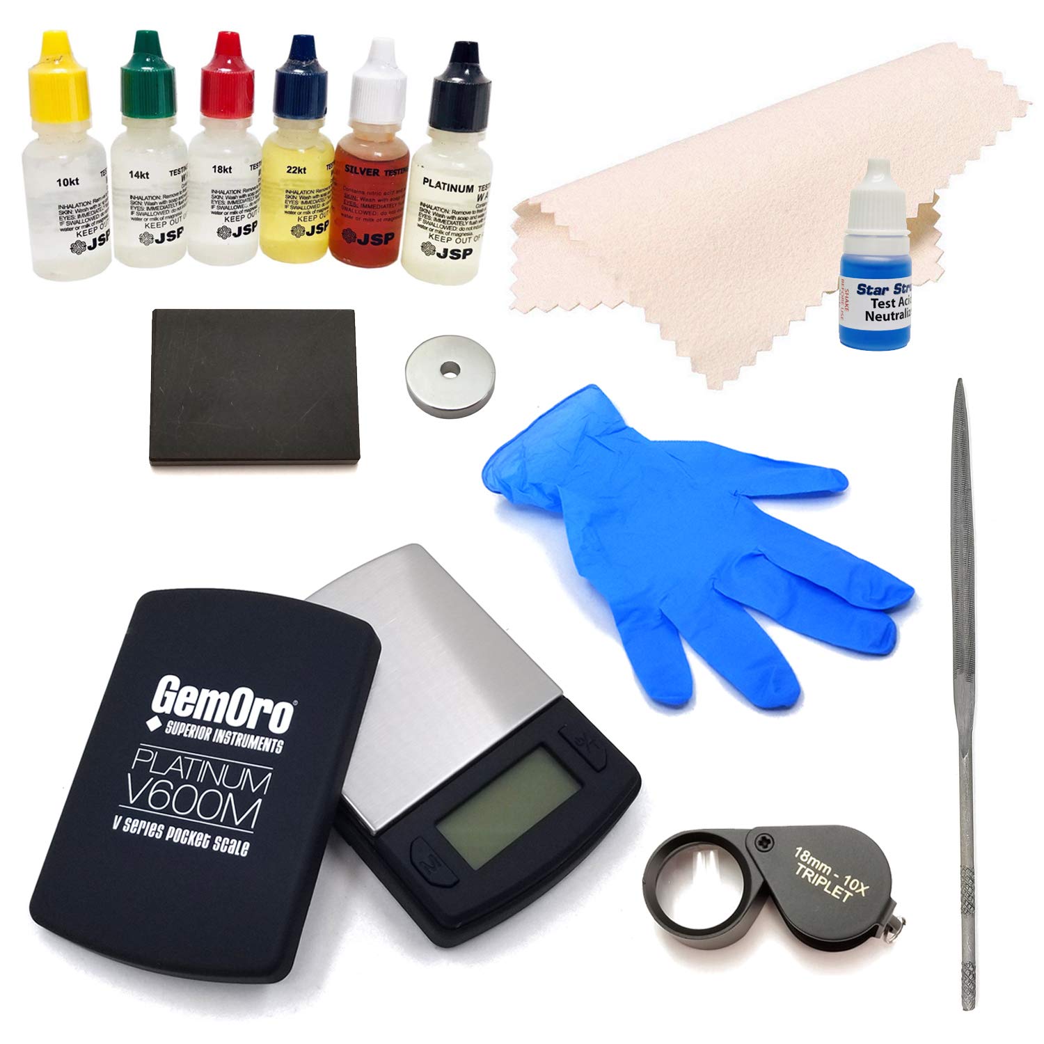 Gold Silver Gemstone Solution Testing KIT LOUPE Electronic Scale Files Stone Magnet