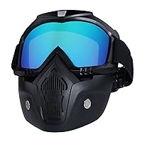 Motorcycle Helmet Riding Goggles Glasses with Removable Face Mask,Detachable Fog-Proof Warm Goggles Mouth Filter Adjustable Non-Slip Strap Vintage Bullet Fight Motocross (Colorful)